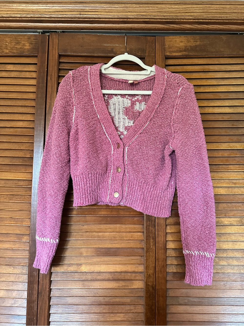 Pilcro for Anthropologie Icon Pink Knit Cardigan with Heart Yin-Yang Motif sz M - Picture 4 of 10